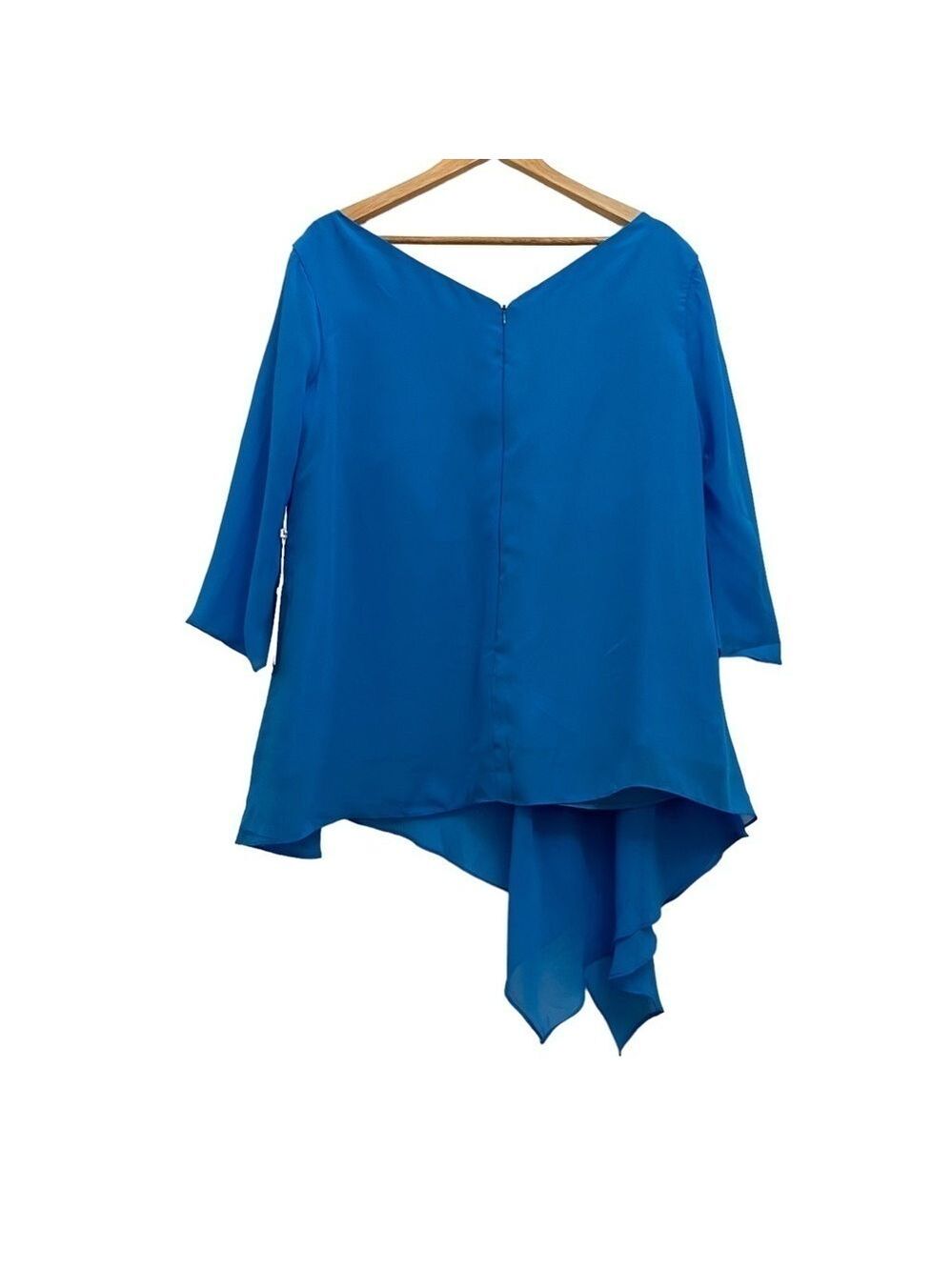 LT Lanting Bride Blue Chiffon Plus XXL Asymmetric Blouse Resort Poolside Chic - Picture 4 of 16
